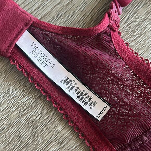 Victoria's Secret Dream Angels Deep Red Lace Push Up Without Padding Bra 32DD - Picture 4 of 4